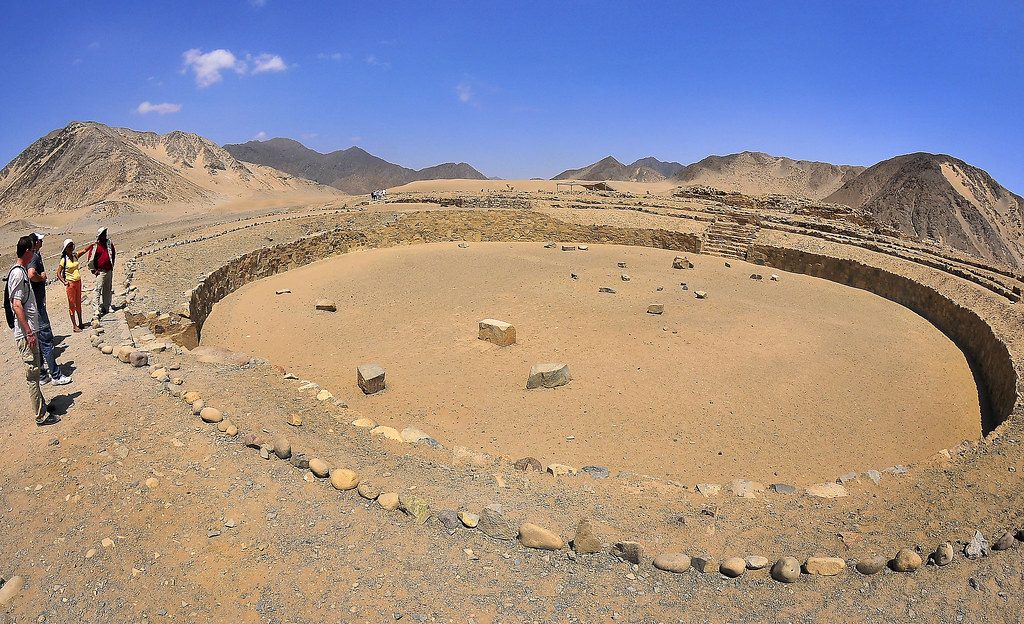 The sunken circular plaza at Caral, Peru
